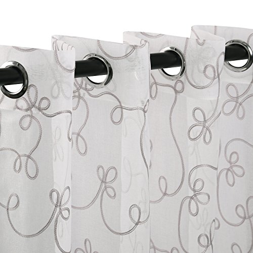 Superior Scroll Sheer Curtains, Window Accents, Floral Scroll, Perfect For Natural Light, With Rod Pocket Or Grommets, Decorative Vintage Rustic Bohemian, Curtain Set Of 2 Panels, 52" X 63", Grey #TOP1