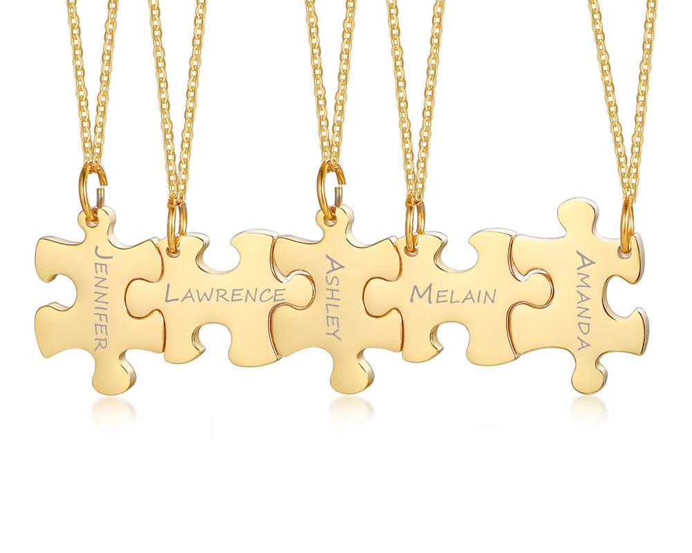Hisatan Personalized Necklace Custom 2/3/4/5/6 Pieces Matching Puzzle Piece BFF Friendship Necklaces Set, Stainless Steel Best Friends Forever Soul Sister Gift for Women Men