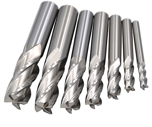 Image of HSS Square Nose End Mill CNC Router Bits Metal Cutting Flat Cutter Slotting Profiling for Aluminum Copper Brass Bronze (Multi-Pack, 4+6+8+10+12+14+16mm 4Flute HSS)