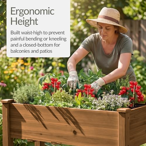 Image of Best Choice Products 48 x 24 x 30 Inches Raised Garden Bed, Elevated Wood Planter Box Stand for Backyard, Patio, Balcony with Bed Liner, 200 Pound Capacity - Acorn Brown