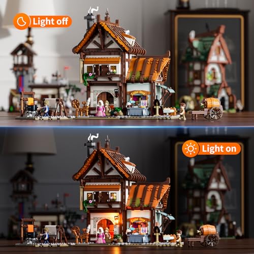 funwhole medieval tailor shop lighting building bricks set - middle ages city town tailoring studio multi-form modular collection kit 1994 pcs for adults amp teens
