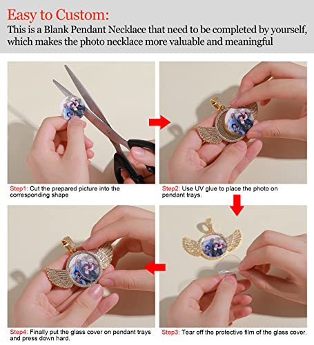 YIMERAIRE Blank Custom Picture Necklace Memorial Angel Wing Photo Pendant Iced Out Trays Necklace with Rope Chain for Women and Men4