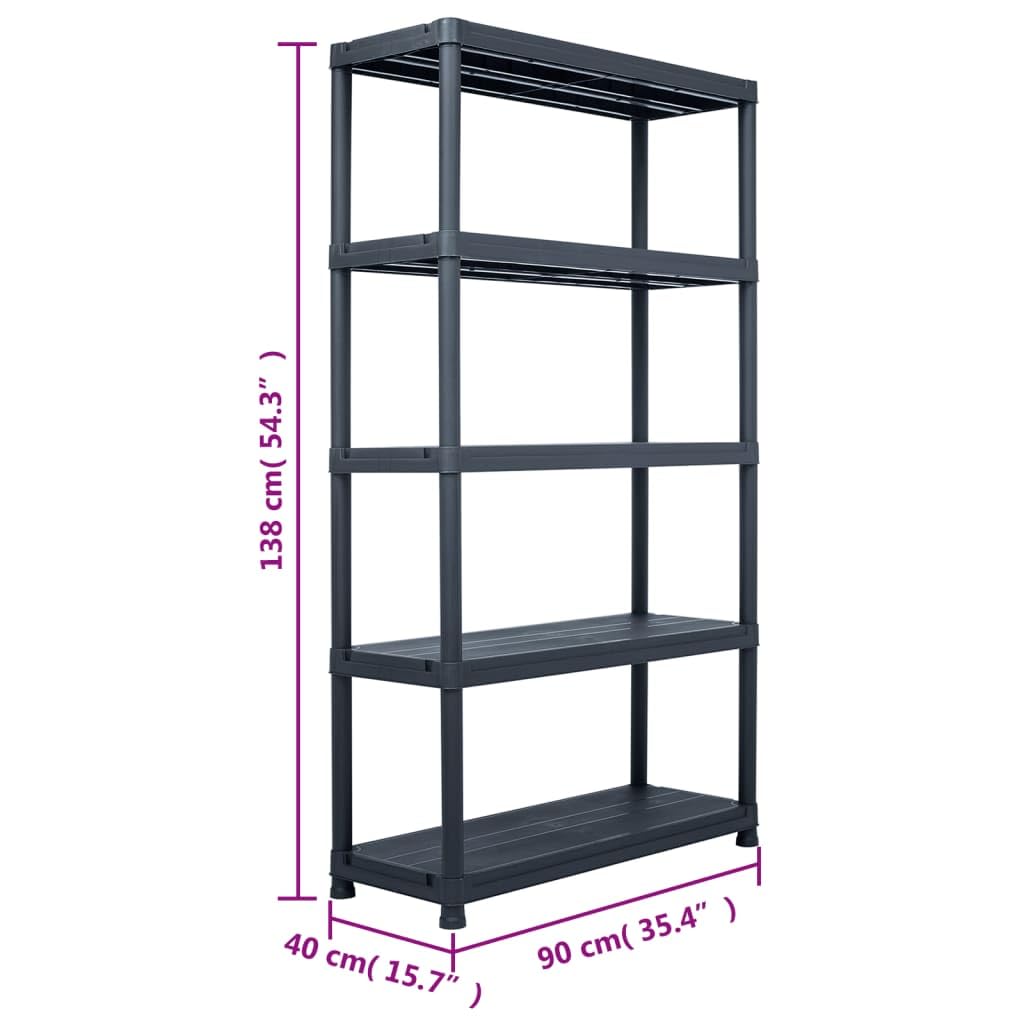 Generico Scaffale Nero 220 kg 90x40x138 cm in Plastica,Commercio e Industria,Stoccaggio Industriale,Scaffalature industriali-45679
