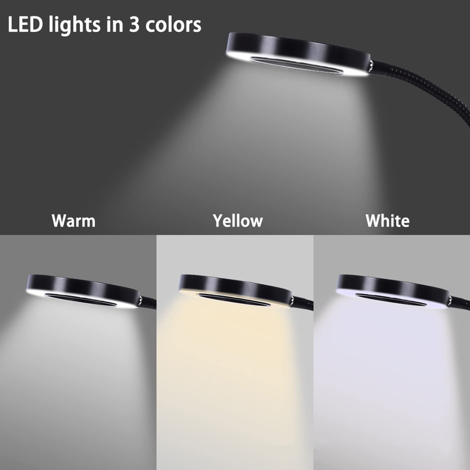 Lupa LED z zaciskiem świetlnym Lampa biurkowa 3 tryby i 11 przyciemnień Duża soczewka lupy i elastyczne ramiona na gęsiej szyi 360° charitable