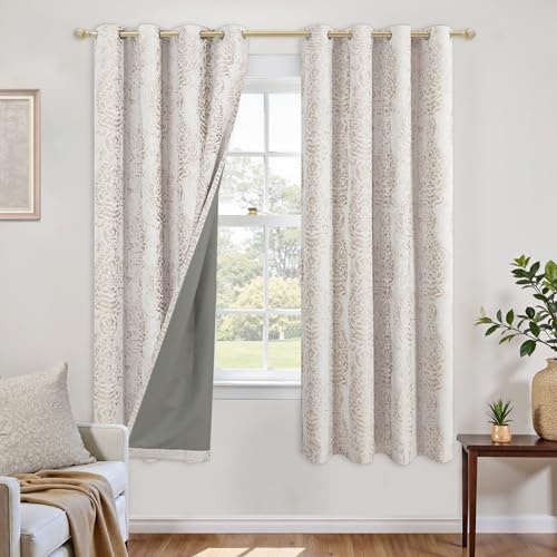 KOUFALL Blackout Curtains 63 Inch Length,Textured Decorative Curtains for Living
