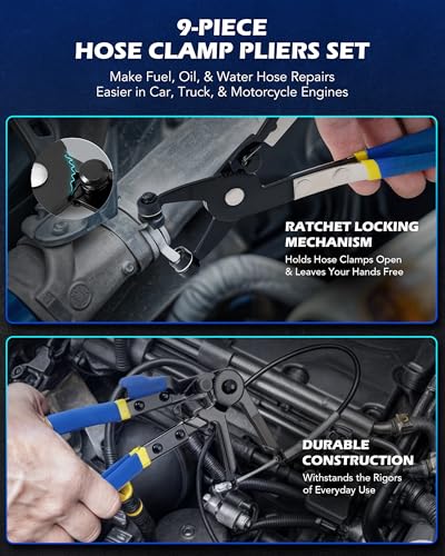 Image of OMT 35pc Master Disconnect & Hose Clamp Pliers Tool, Car AC Fuel Line Kit | Auto Long Reach Hose Clamp Remover Kit with Clic R Type Swivel Jaw, Fuel A /C Disconnect Pliers For Ford Chevy Dodge Vehicles