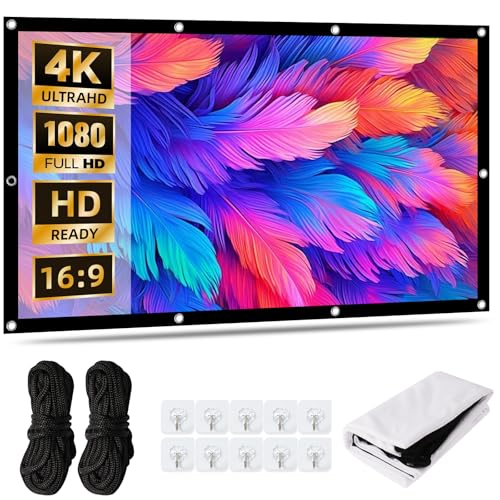 YOOULIT Leinwand Beamer 100 Zoll, 16:9 4K HD Projektionsleinwand aus verdickter Milchseide, tragbare Beamer Leinwand mit 10 Haken & 2 Bindeseilen, für Heimkino, Büro, Schule, Party und Outdoor