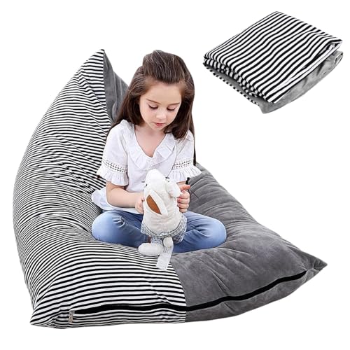 Puff Niños, Puf para Guardar Juguetes De Peluche, Puff Infantiles, Grande Bolsa Puf para Guardar, Bolsa De Frijoles De Peluche para Niños para Organizar Juguetes, Ropa (Rayas)
