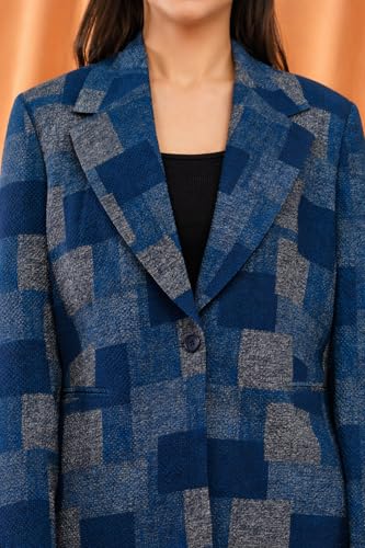 Image of SaintX Women's Premium Denim Textured 4-Way Stretchable Casual Blazer | Chic Regular Fit | Lightweight Summer Friendly | Fully Lined | Office, Travel, Dailywear | (Available in Plus Sizes)