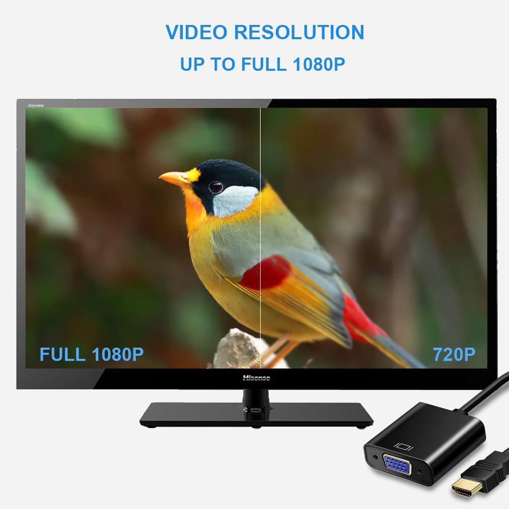 Adaptateur HDMI Vers VGA BHHB - Mâle Vers Femelle - Résolution 1920x1200 - Plug & Play - Compatible PC, Moniteurs, Projecteurs