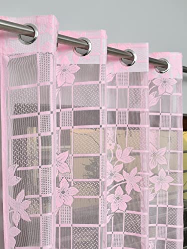 Galaxy Home Decor Sheer Transparent Net Floral Grommet Curtains for Window 6 Feet, Pack of 2, Pink