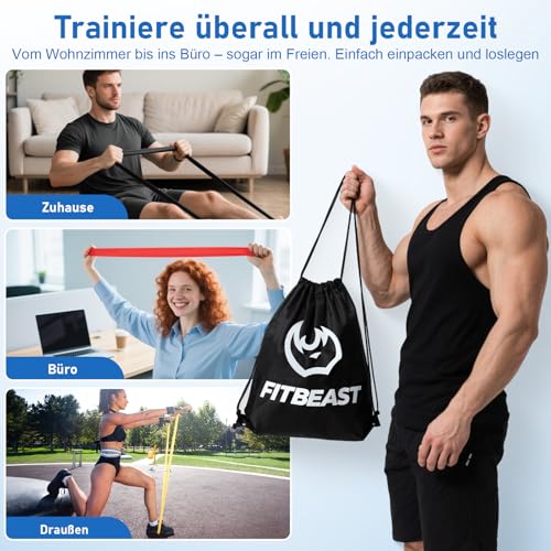 FitBeast Widerstandsbänder Set, Trainingsbänder/Fitnessbänder mit Griffen & Türanker für Krafttraining, Klimmzughilfe & Heimtraining (Gelb… – Ansicht 6