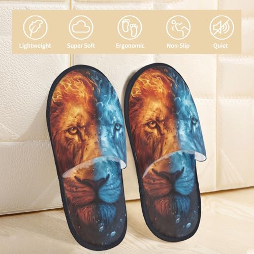 Red And Blue Fire Lion Print Women Slippers Home Furry Shoes Keep Men Couples Shoes Warm For Women-3