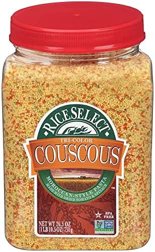 RiceSelect Tri-Color Couscous, Moroccan-Style Couscous Pasta, Non-GMO and Certified Kosher by Star K, 26.5-Ounce Jar, (Pack of 1)