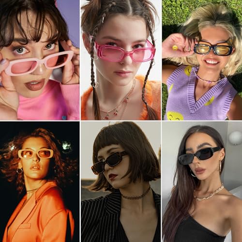 40 Pack Rectangle Sunglasses for Women Retro Colored Square Glasses Bulk 90s Vintage Eyewear Uniex Adults3