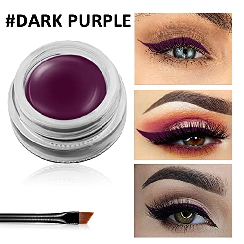 Erinde Waterproof Gel Eyeliner, Long Lasting Cream Eyeliner Gel Pot, High-Intensity Pigments Smudge-Proof Eye Liner Makeup, Water-Resistant Eyeliner With 2Pcs Brushes 09# Dark Purple #TOP1