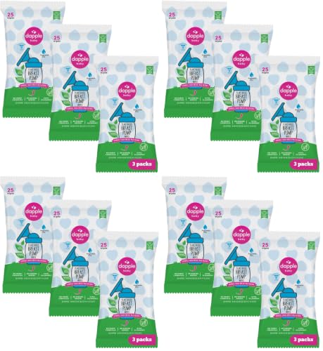 Image of Dapple Baby Breast Pump Wipes - (12 Pack) 25 Count - Fragrance-Free, Plant-Powered & Hypoallergenic - Removes Milk Residue - Diaper Bag Essentials