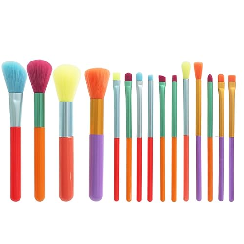 Juego de brochas de maquillaje de acuarela de 15 piezas, herramientas de belleza portátiles multicolor para mezclar la base de la cara, polvo, rubor