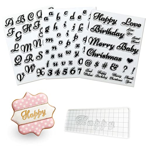 Alphabet Cake Stamps For Biscuit Fondant Cookie, 4Pcs Pretty Food Grade Fondant Letter Stamp Uppercase Extra Spare Lowercase Numbers Words Reusable Cookie Stamp For Thanksgiving Christmas Party #TOP4