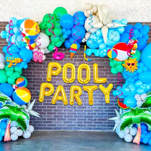 Image of Summer Pool Beach Hanging Swirls 15 Pack Foil Ceiling Hanging Swirls Pool Party Balloons Swimming Pool Party Favors Beach Party Banner Beach Party Balloons