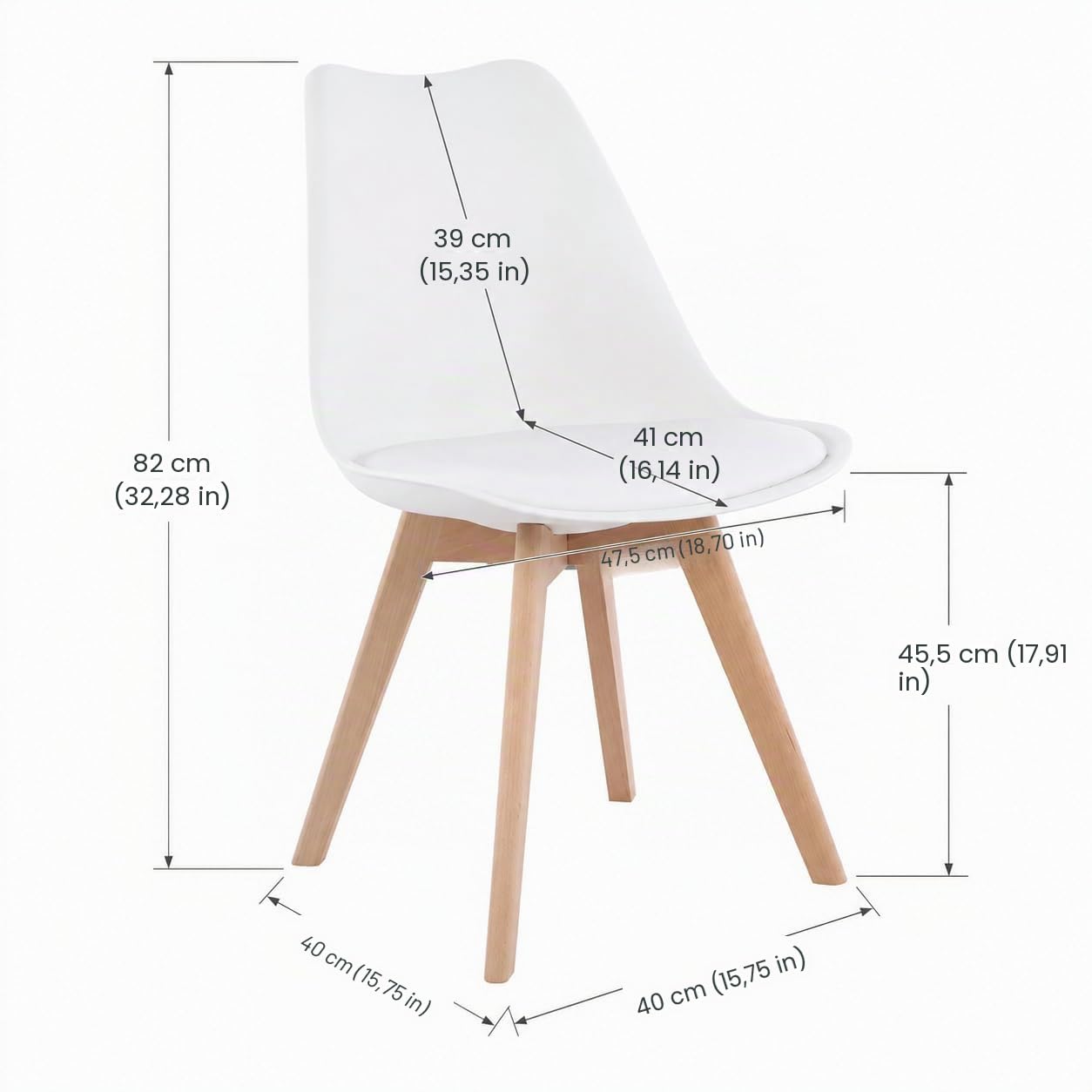 EGGREE 4 Chaises Salle à Manger Scandinaves SGS Tested Lot de 4 Chaises de Cuisine Rétro Rembourrée Chaise de Salle de Bureau, Pieds en Bois de Hêtre Massif, Blanc