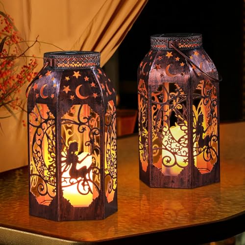 Solar Lanterns Outdoor Waterproof Fairy LED Metal Lantern Candle Glow