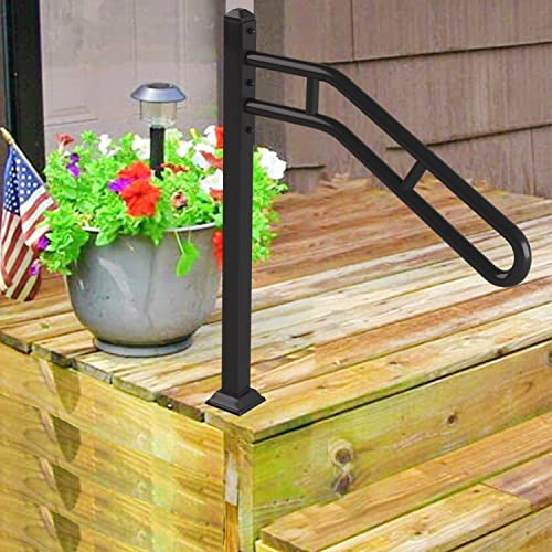Zklaseot Stair Handrail, Single Post Handrail For Outdoor 1-3 Steps, U-Shaped Metal Stair Railing, Wrought Iron Handrail Support For Garages And Porches