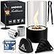 ANDEKO Premium Bioethanol Tischkamin - Tischfeuer 3h Brenndauer - Ethanol Kamin inkl. Dekosteine und 2X große Brennkammern - Hohes Sicherheitsglas - Regulierbare Flamme - Tischkamin Outdoor & Indoor