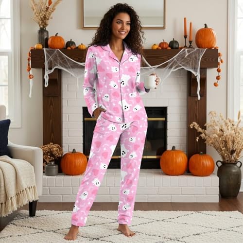 Matching Halloween Pajamas for Couples and Dog Cute Pajama with Pockets Long Sleeve Pj Soft Sleepwear Button Up Pjs3