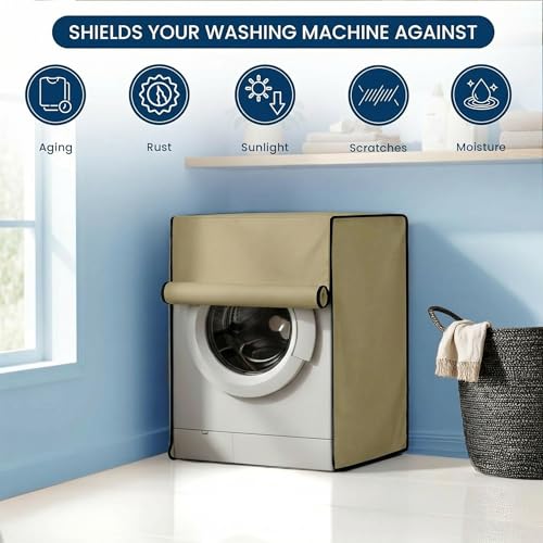 Image of Waterproof & Dustproof Front Load Washing Machine Cover Compatible for LG 12kg (FHD1208STB) | UV-Protective Washing Machine Cover | Anti-Slip Polyester | Easy to Clean & Zipper (Beige)