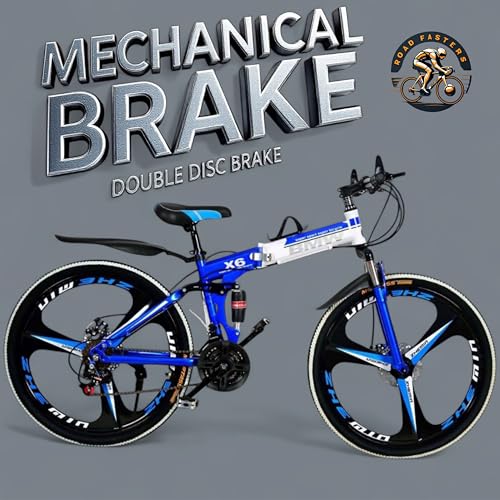 Image of X6 Series 21-Speed Gear Cycle for Men | Foldable 26-Inch Bicycle with Spoke Alloy MacWheels, Dual Disc Brakes & Dual Suspension | Off-Road & City Riding Bike (Blue 3 Spoke)