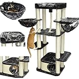 nanook Kratzbaum grau XL Katzenkratzbaum Attila XL Liegemulde Gesteppt - XL Katzenhöhle mit Teppich - Hochwertiger Plüsch - für große Katzen - 178 cm
