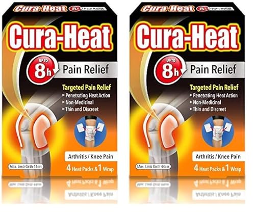Cura-heat Arthritis Pain for Knee 4 Heat packs and 1 Wrap (Pack of 2)