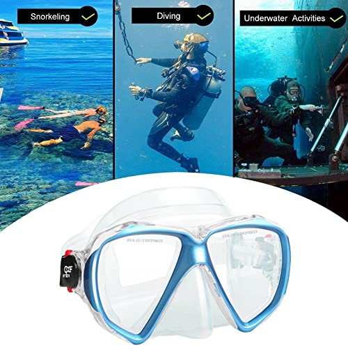 Image of Snorkel Diving Mask Panoramic HD Swim Mask, Anti-Fog Scuba Diving Goggles,Tempered Glass Dive Mask Adult Youth Swim Goggles with Nose Cover for Diving, Snorkeling, Swimming (Lake Blue)