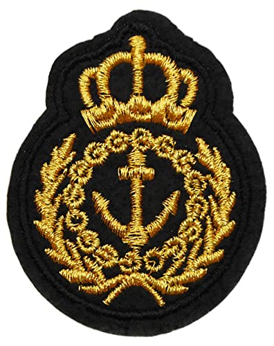 topt mili lot 2 ecusson Marin Marine Ancre Bateau Couronne Or 6x4,5cm medecin Capitaine Roi Reine