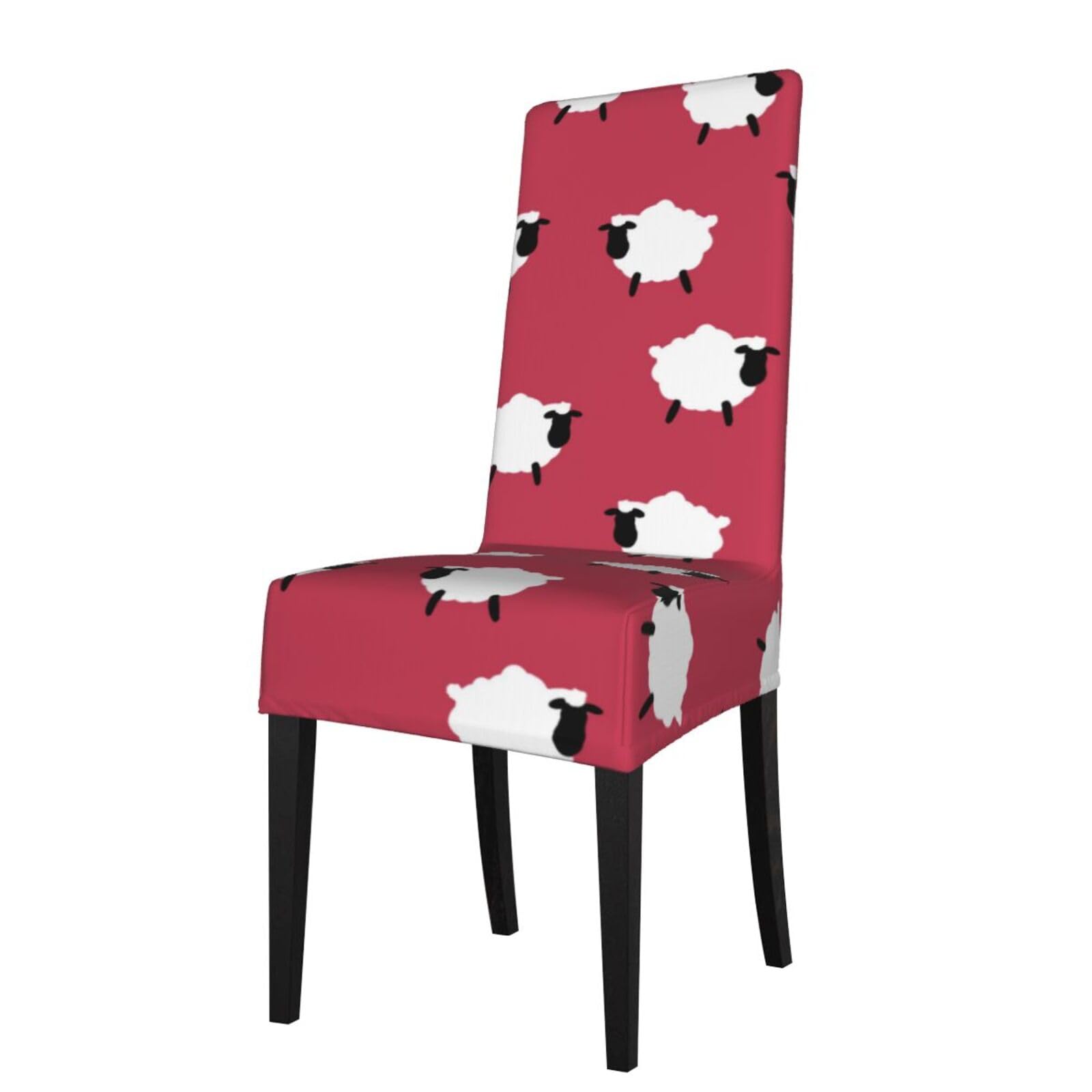 Lkymoh As Picture Cute Sheep Cartoon White Sheep Red Printed, Chair Covers Stretch Chair Slipcovers For Dining Room, For Party Pet Protection Universal Fit Soft Polyester
