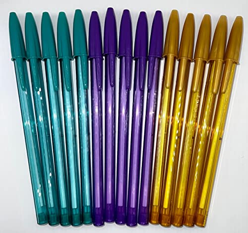 Bic Cristal - Bolígrafos medianos de 1,0 mm, 15 unidades, varios colores (oro, turquesa, morado)
