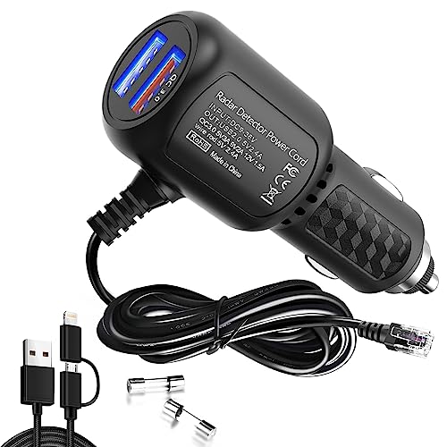 Radar Detector Power Cord,for Uniden Escort Valentine Beltronics Passport Cobra Whistler etc Radar Detector,Dual USB QC3.0 Quick Charger(6.5FT) (RJ11)