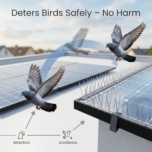 Image of Dual-Teeth Solar Panel Pigeon Deterrent Spikes | 30cm x 14cm Guard with Secure Clip-On Stands | No-Drill, No-Slip /No-Drill Mounting | UV-Safe (Dual Teeth Bird Spike Pack of 5)