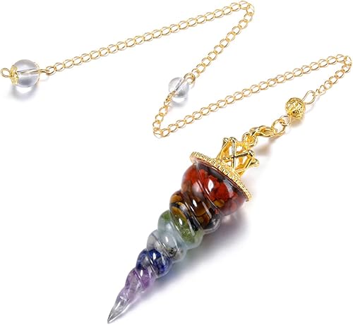 Miniatura 4 de PESOENTH Corona de oro 7 chakras péndulo de cristal de radiestesia adivinación curación espiritual hilo de resina puntiaguda cristal brujería Reiki