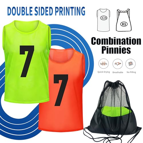 Image of 12 /24 /48Pcs Soccer Pinnies Youth, Scrimmage Team Practice Vests | Mesh Printed and Unprinted Numbers Team Pennies for Basketball Soccer Football Bibs Adults Kids