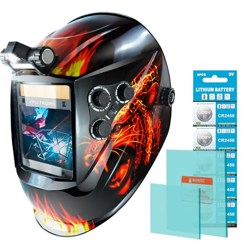 Image of TRQWH Large View 3.94" x 3.15" Welding Helmet Auto Darkening Welding Hood with LED Light Solar Powered True Color 4 Arc Sensor Welding Mask Wide Shade 4/5-9/9-13 Weld Helmet with Grinding (KTS-QLS04)