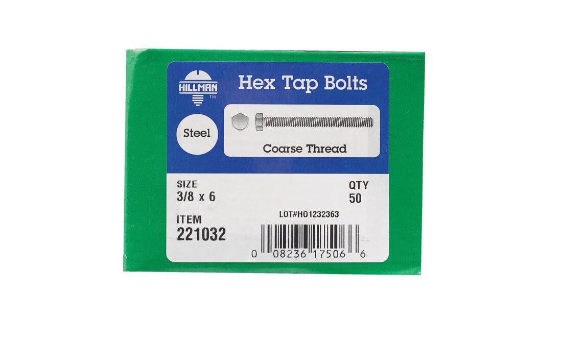 Boulons de robinet hexagonaux 3/8 x 6 pouces zinc boîte de 50