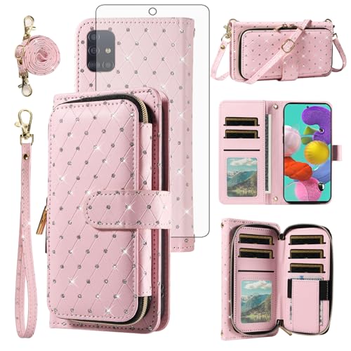 Étui Samsung Galaxy A51 4G pailleté avec porte-cartes zippé, cadeau idéal fille