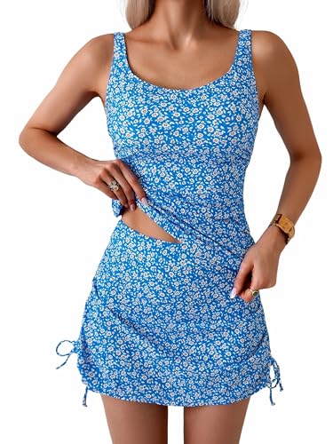 Image of B2prity Tankini Swimsuit for Women Slimming Tummy Control Two Piece Bathing Suit Drawstring Swimwear Tank Top with Skirt