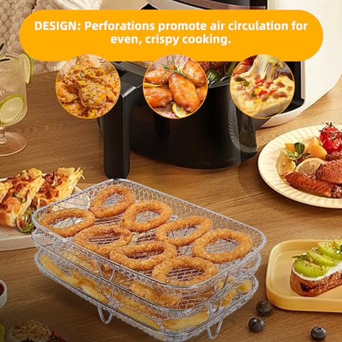 Airfryer Zubehör, 304 Edelstahl Quadratisch Airfryer Zubehör, Rechteckiges Luftfritiergestell-Set, Dreifacher Grill-Dampfeinsatz, Grill, Heißluftfritteuse Zubehör für Air Fryer (21 * 14 * 10cm) – Bild 6