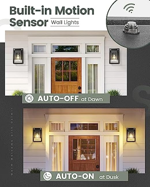 Porch Lights Outdoor, Dusk to Dawn Outdoor Lighting with Seed Glass in Black Finish, Aluminum Exterior Lights for House, OS-3006