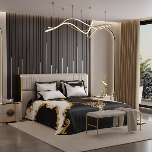 Image of Stoa Paris 300TC UltraSatin Super Size Bedsheet with 4 Pillow Covers, 274cm x 274cm Ideal for King & Double Bed, Gentle on Skin & Hair, Fade & Wrinkle Resistant, Quick Dry, Baroque - Cream, Gold