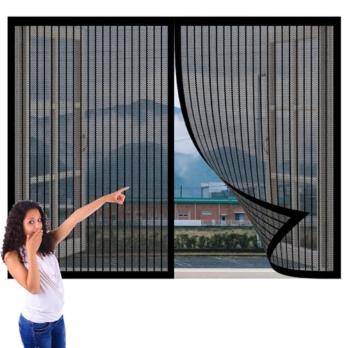 Mosquiteras de Ventanas sin Taladrar 194 x 176 cm sin Taladrar Pantalla Insectos Proteccn Magn¨¦Tica Cierre Magnético de Arriba a Abajo para Todas Las Puertas y Ventanas, Negro
