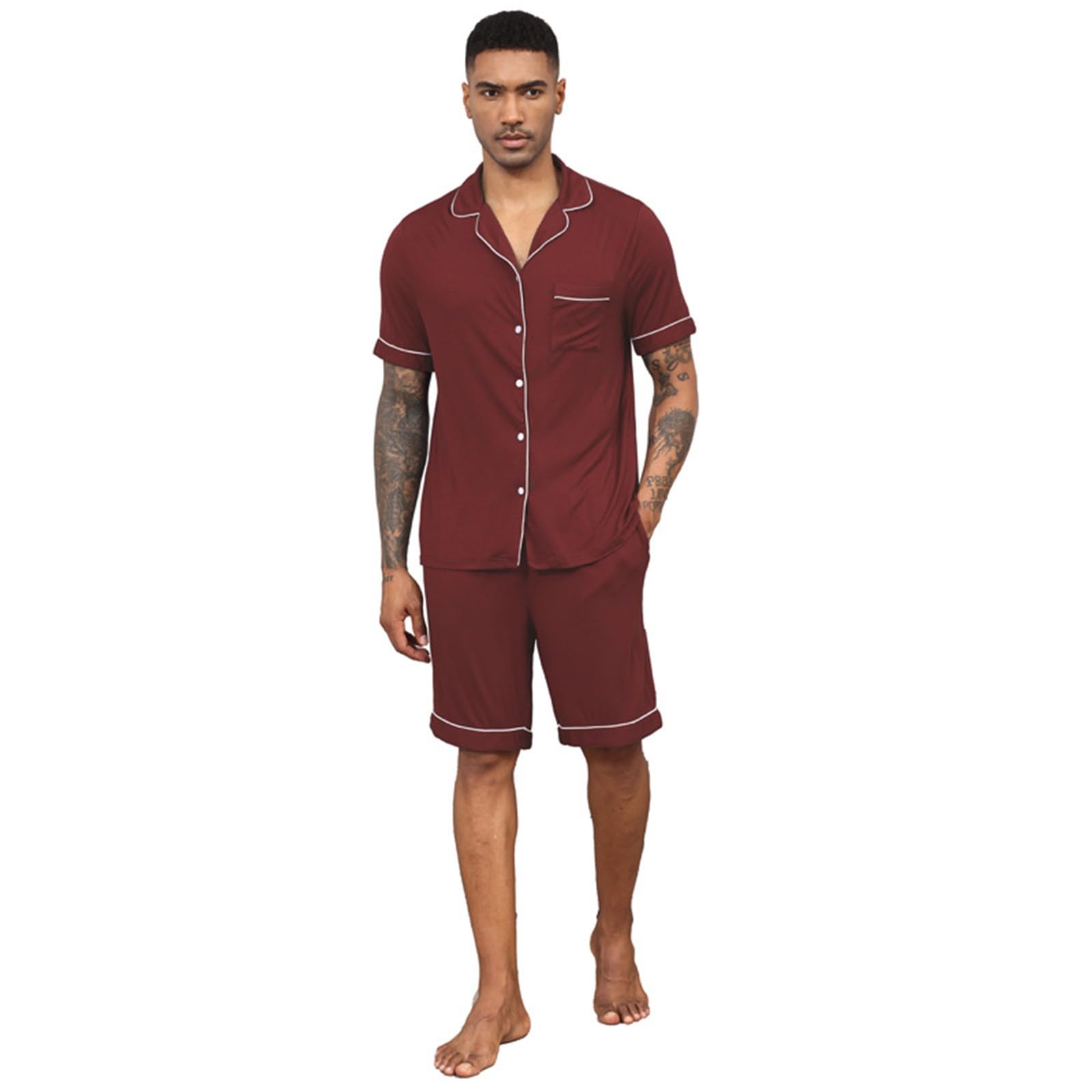 Pigiama Uomo Raso Stampato Corto Estate Casual | Pigiama Uomo Raso Stampato, Design Moderno e Morbido, Completo Leggero per Estate e Tempo Libero